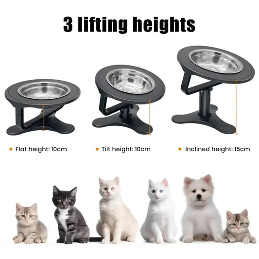 Raised Cat Food Bowl Adjustable Tilted Stainless Steel Pet Bowl Non-slip Elevated Cat Feeder for Indoor Cats Dogs