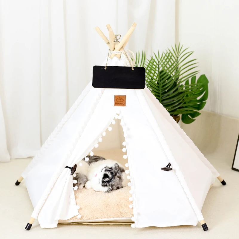 Pet Tent House with Plush Thick Cushion for Dogs and Cats, Winter Warm Puppies Bed House Indoor Pet Cat Teepee Washable