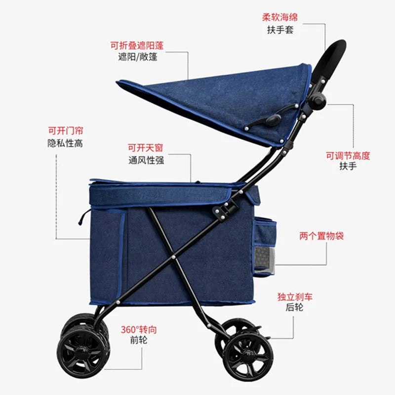 Portable Folding Pet Cart Dog Cat Out Small Cart Four-wheeled Supplies