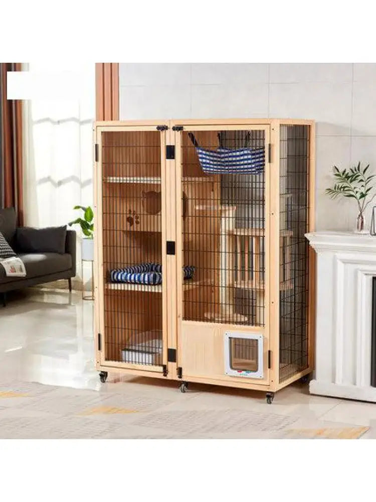 Solid Wood Cat Villa, Cat Cage, Large Space Cat Litter, Luxury Home Indoor Double-Layer Cat House