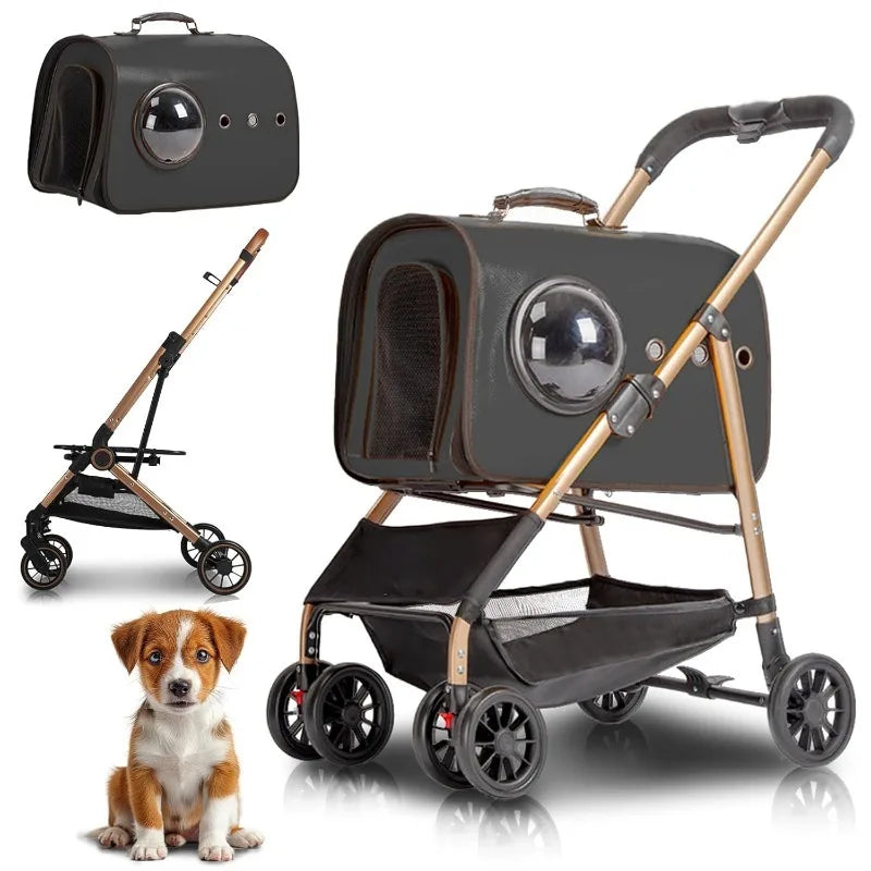 Pet Stroller 3 in 1 Dog Stroller for Medium Small Size Dogs, Foldable Pet Travel Carrier with Detachable Carrier Storage Basket