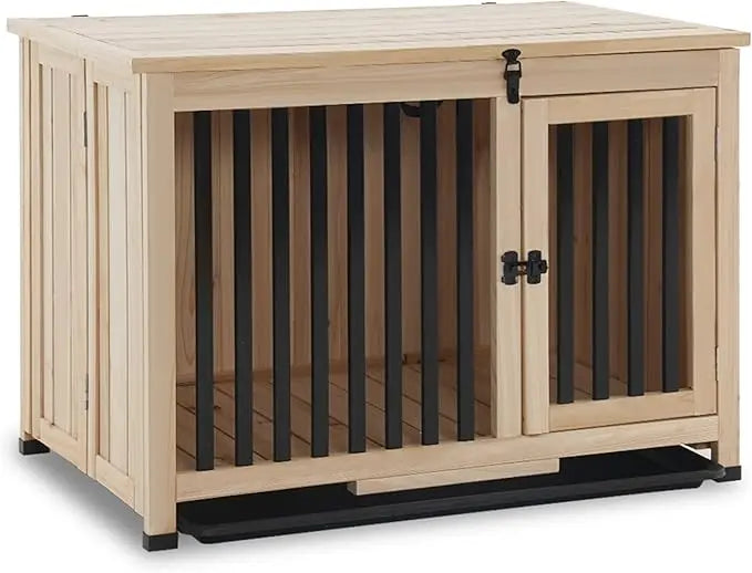 Wooden Dog Crate Furniture, Dog Kennel Pet House End Table, Solid Wood Portable Foldable Cage for Dogs No Assembly Needed Medium