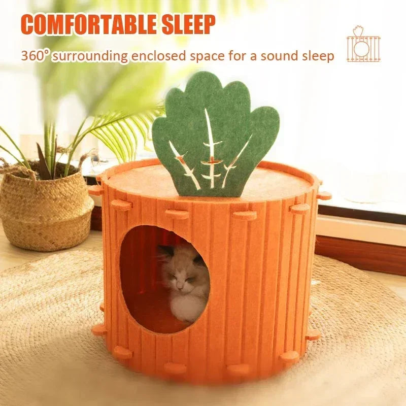 1pc Carrot Cat Nest Semi-enclosed Large Space Felt Kitten Beds Wear-resistant Cat House Hiding Cave Pet Cat Bed  /cat House