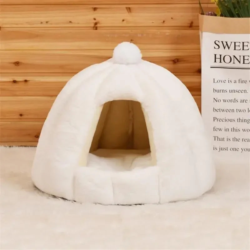 Winter Warm Semi-closed Cat House Removeable Kennel Nest Pet Basket Soft Comfortable Kitten Sleeping Pet Nest Cat and Dog Home