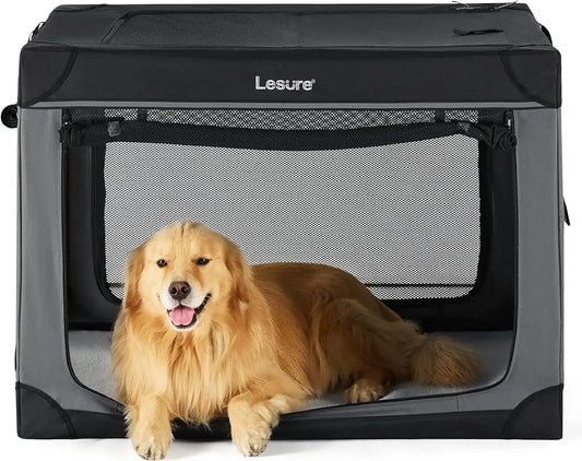 Soft Collapsible Dog Crate - 42 Inch Portable Travel Dog Crate for Extra Large Dogs Indoor & Outdoor, 4-Door Foldable