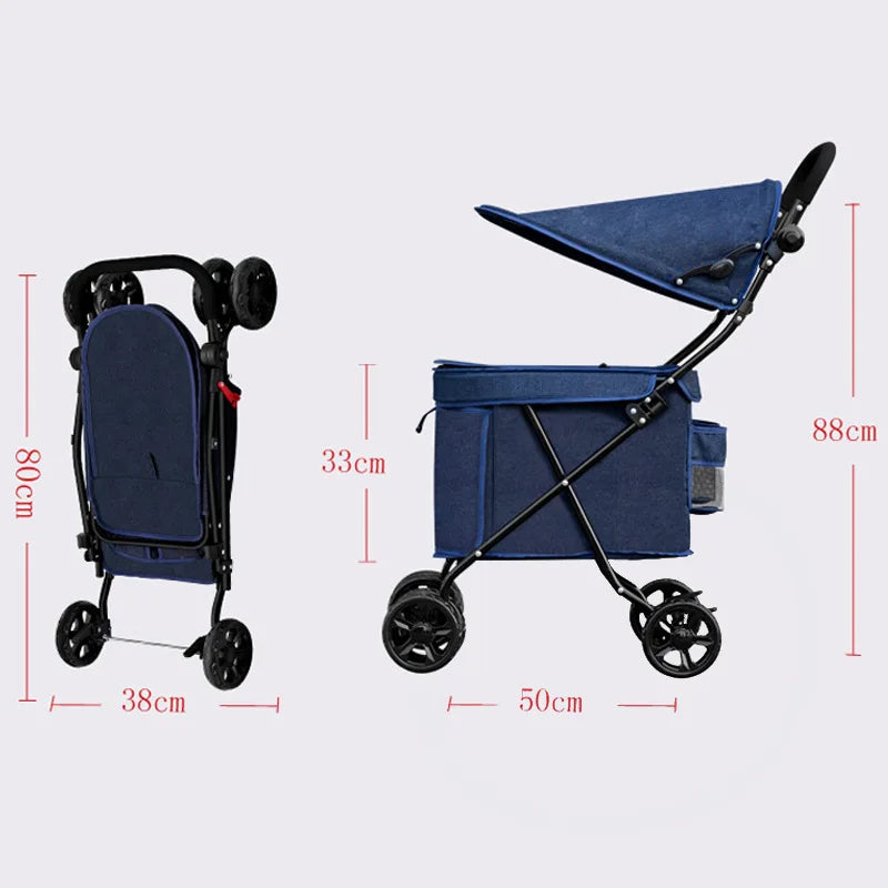 Portable Folding Pet Cart Dog Cat Out Small Cart Four-wheeled Supplies