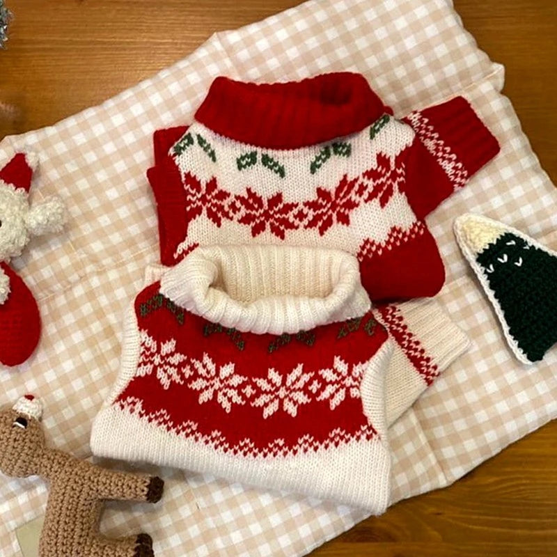 Red Halloween Dog Winter Clothes Lovely Print Puppy Knit Sweaters Warm New Year Clothing for Cats French Bulldog Pet Supplies