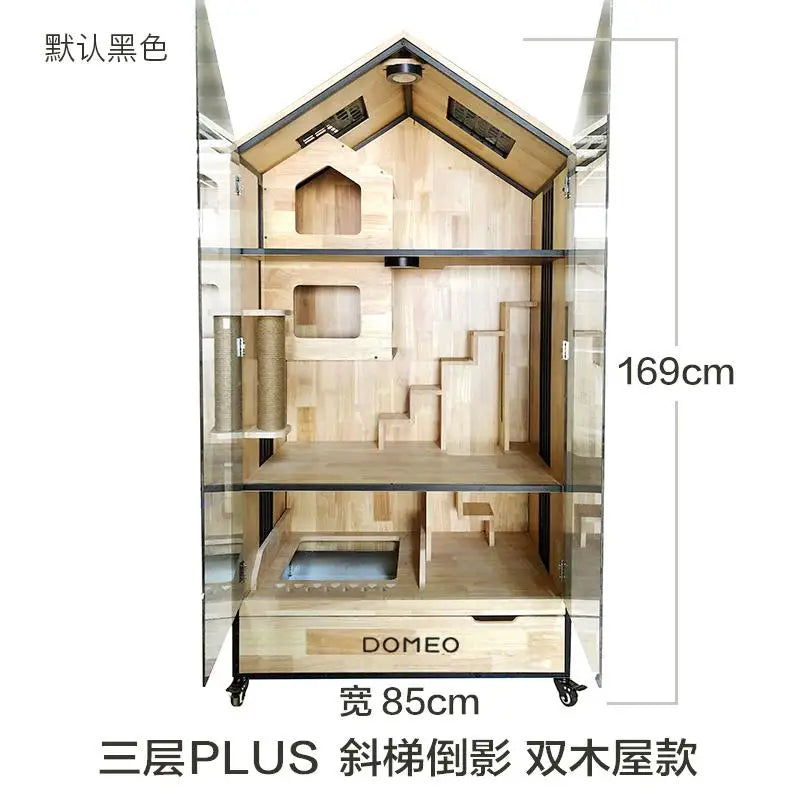 Solid Wood Cat Villa, Starry Cat House, Panoramic Transparent Cat House, Pet Cat Display Cabinet