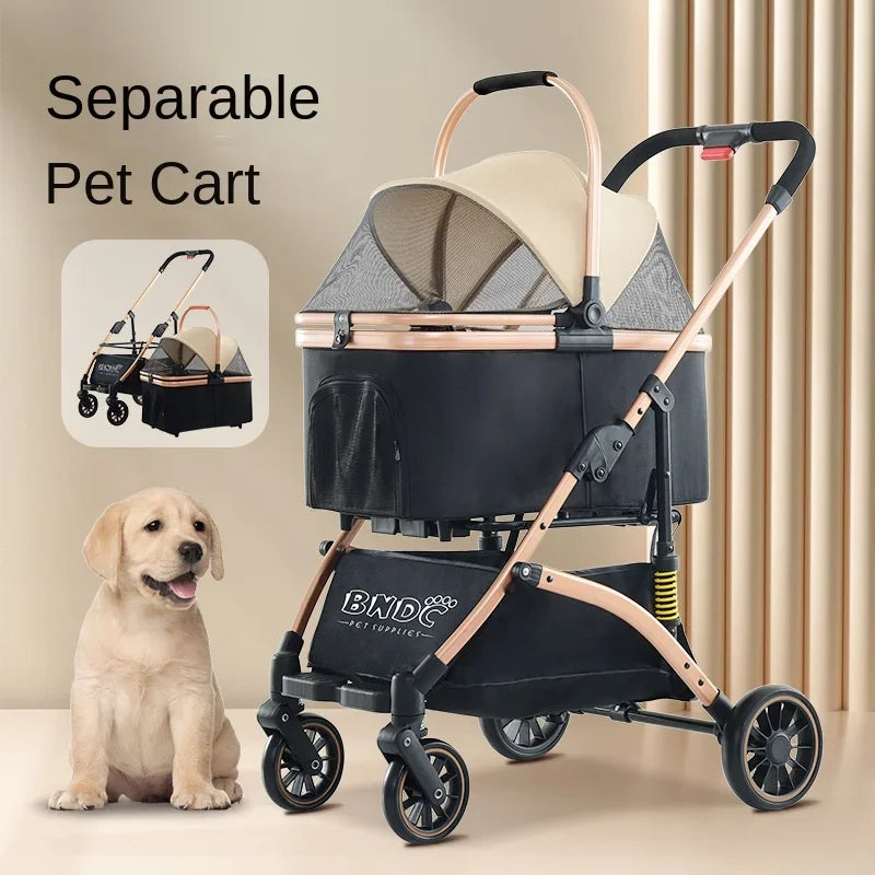 3 in 1 Foldable Pet Stroller for Small Medium Dogs Cats  No-Zip with Detachable Carrier, Push Button Luxury Pet Gear Stroller