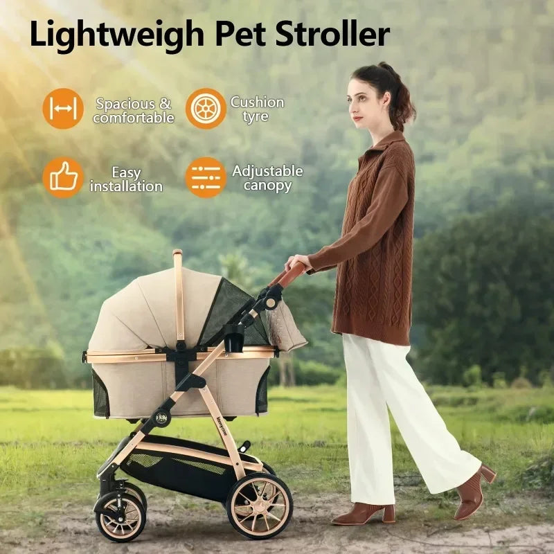 Pet Stroller 3 in 1 for Medium Small Size Dogs Luxury Large Cat Stroller Detachable Carrier for Puppy Kitty Doggie