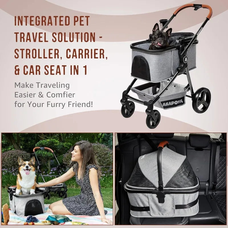 Pet Stroller for Pets Detachable Pet Travel Carrier Car Seat Aluminium Frame 4 Wheeler Travel Stroller for Pet Lightweight