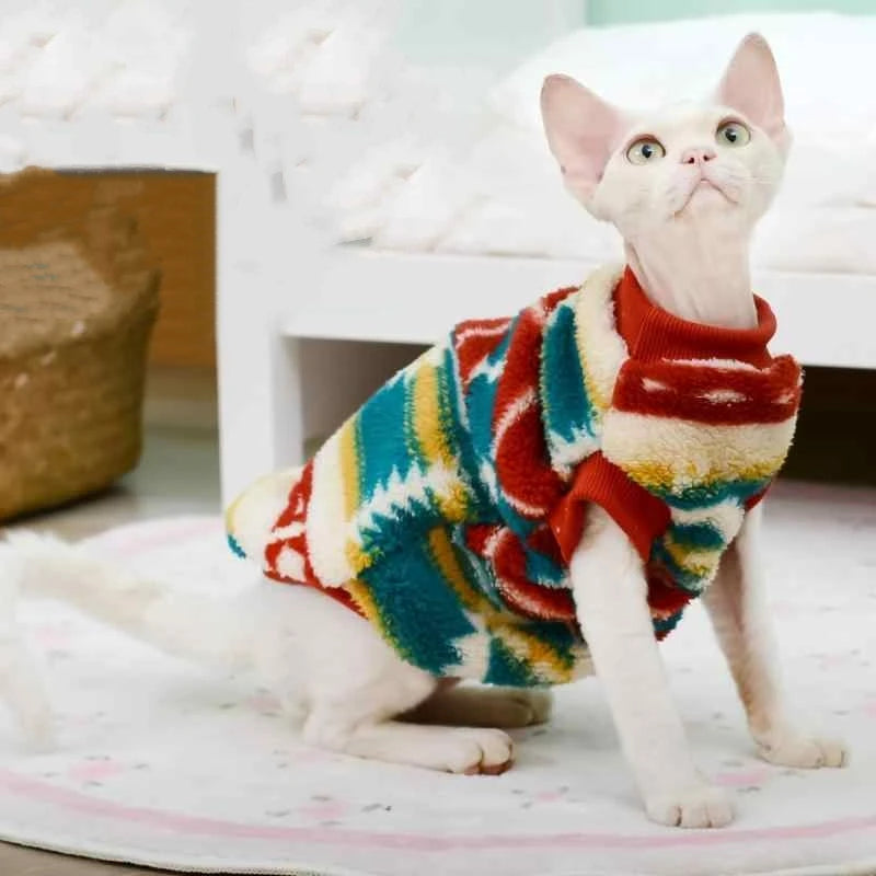 Sphynx Cat Christmas New Year Sweater Hairless Cat Warm Fleece Vest in Winter Red Grey Thick Coat for Kittens Cat Supplies