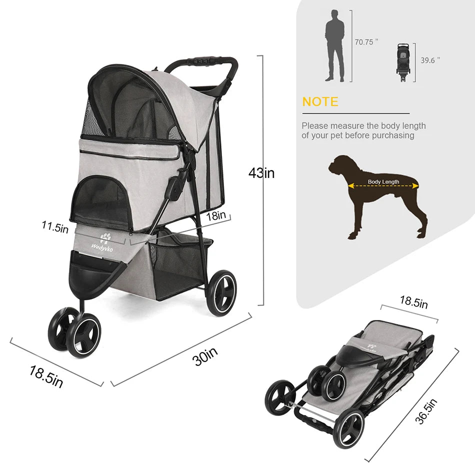 애완견 유모차 Portable pet trolleys 3 Wheels Pet Strollers Outdoor Travel Carrier Cat Dog Pet Cart Strollers