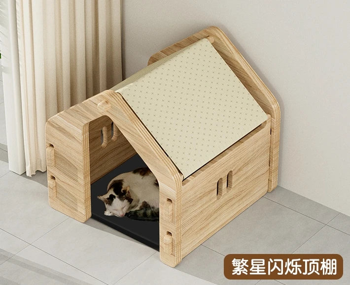 Solid Wood Pet House, Cat and Dog Kennel, Pet Furniture, Indoor Cat and Dog Bed, Portable and Easy To Install, Breathable