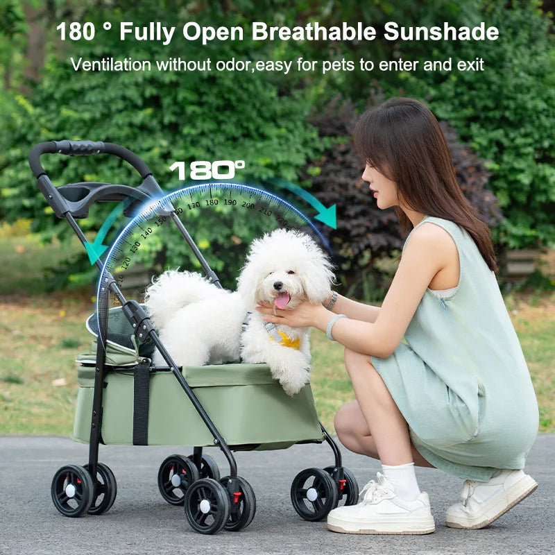 Pet Stroller Cat Teddy Baby Stroller Dogs Go Out with Hand Pulled Carts Lightweight and Foldable Outdoor Travel Small Pet Car