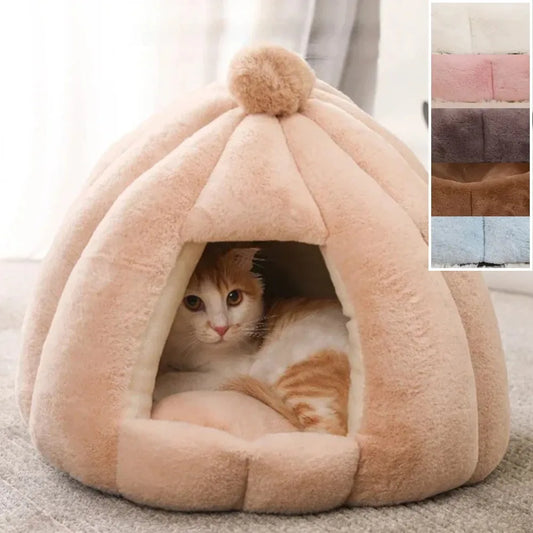 Winter Warm Semi-closed Cat House Removeable Kennel Nest Pet Basket Soft Comfortable Kitten Sleeping Pet Nest Cat and Dog Home