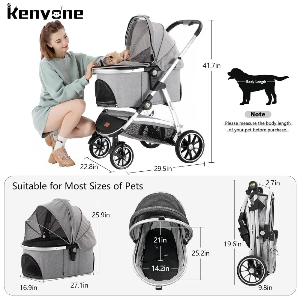 Pet Stroller 3 in 1 Dog Stroller for Medium Small Size Dogs, Large Cat Stroller with Detachable Carrier for Puppies, Doggies