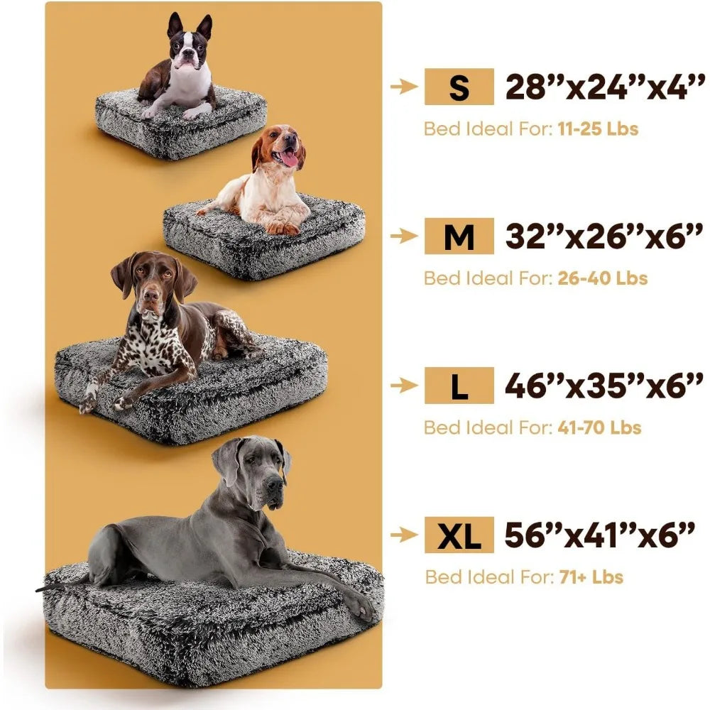 Rectangle Dog Bed - Extra Plush Faux Fur Dog Bean Bag Bed - Fluffy Dog Beds for Large Dogs