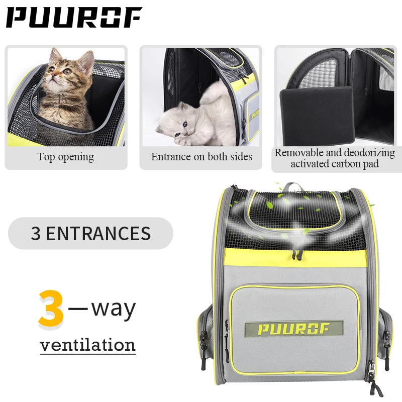 PUUROF Cat bag dog bag go out portable breathable backpack large capacity pet backpack four seasons general cat carrier cat bag