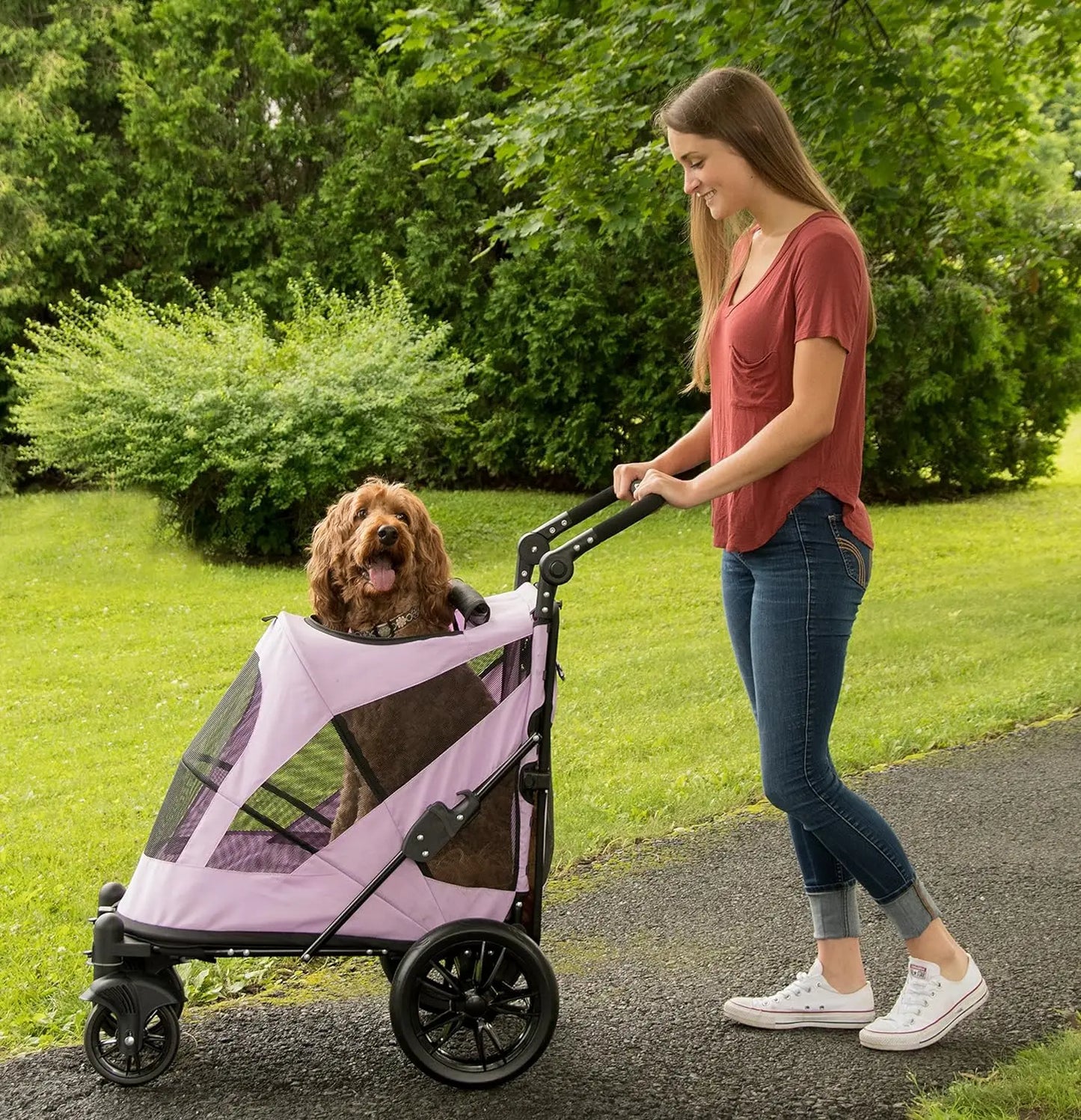 Pet Gear NO-Zip Pet Stroller with Dual Entry, Push Button Zipperless Entry for Single or Multiple Dogs/Cats, Pet Can Easily Walk