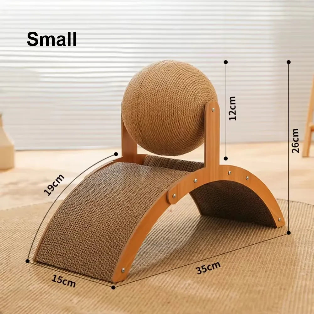 Wooden Cat Scratching Ball 2 In 1 Cat Scratcher Sisal Scratch Board Wear-Resistant Grinding Paw Toy Solid Wood Scraper for Cats