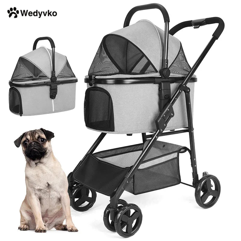 ﻿ Wedyvko Pet Stroller,Foldable Pet Travel Carrier for Small/Medium Dogs Cats up to 48 lbs,Detachble Portable Pet Bag,애완견 유모차