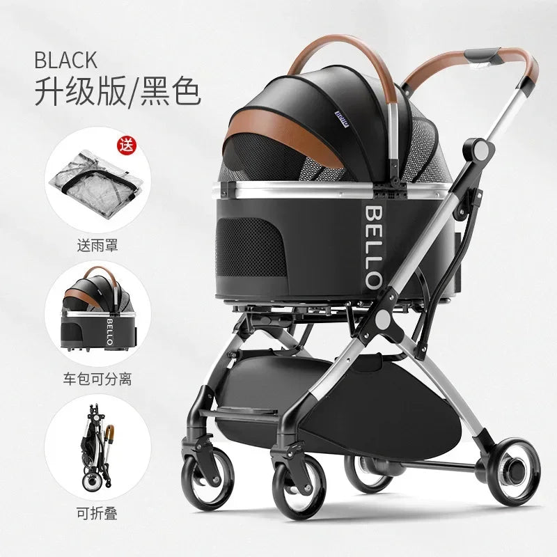 Puppy Stroller Detachable Foldable 4 Wheels Pet Stroller Aluminium Alloy Dog Trolley for Corgi Teddy Dogs and Cats 강아지유모차