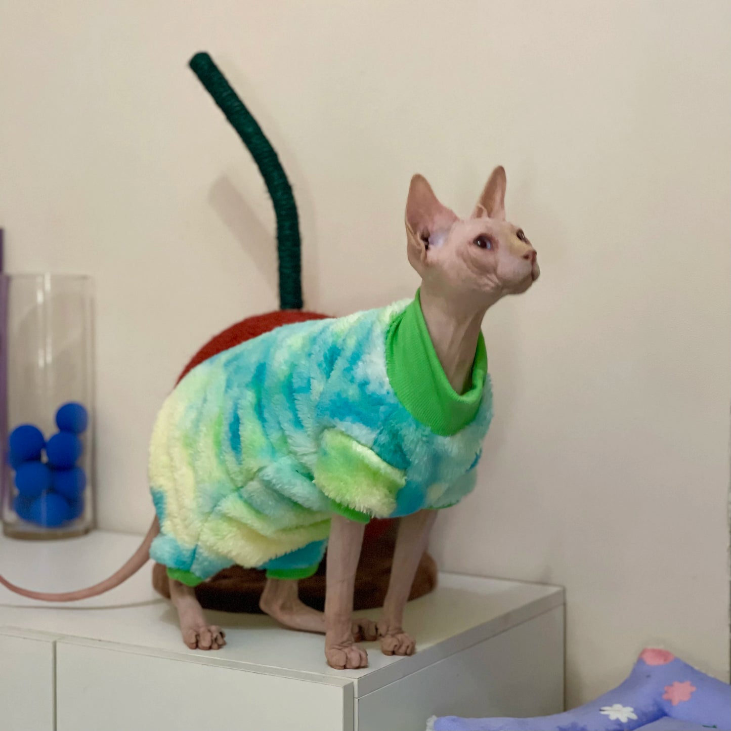 Rainbow Warm Sphynx Cat Turtleneck Sweater Hairless Cat Clothes Soft Winter Coat Thickening Sweet Fleece Jumpsuit for Kittens