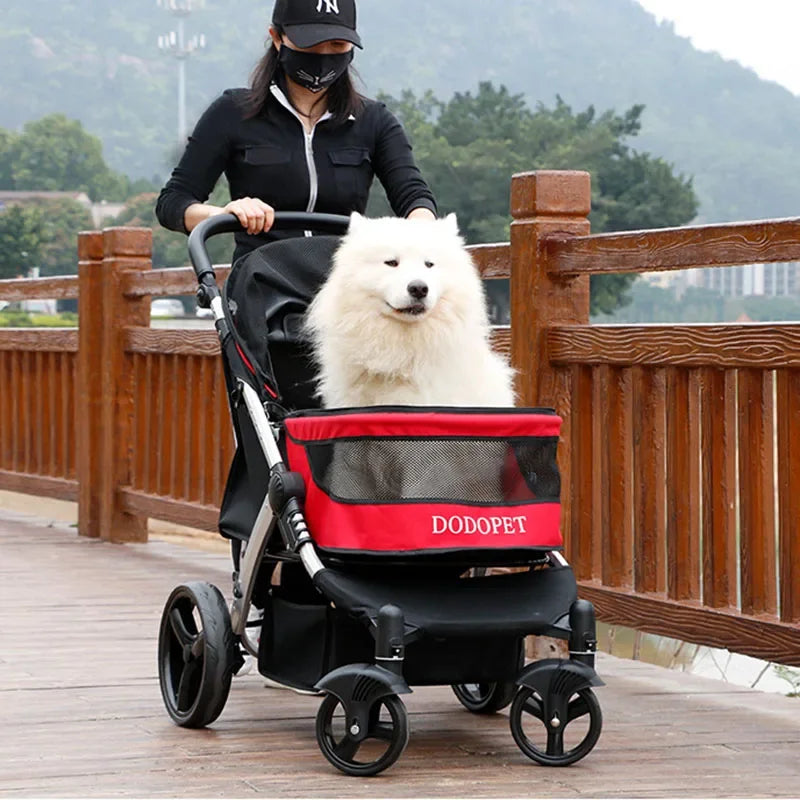 Pet Stroller Foldable Large Four-wheeled Large Medium Small Pet Go Out Cart for Samo Golden Retriever Outing Dog Stroller