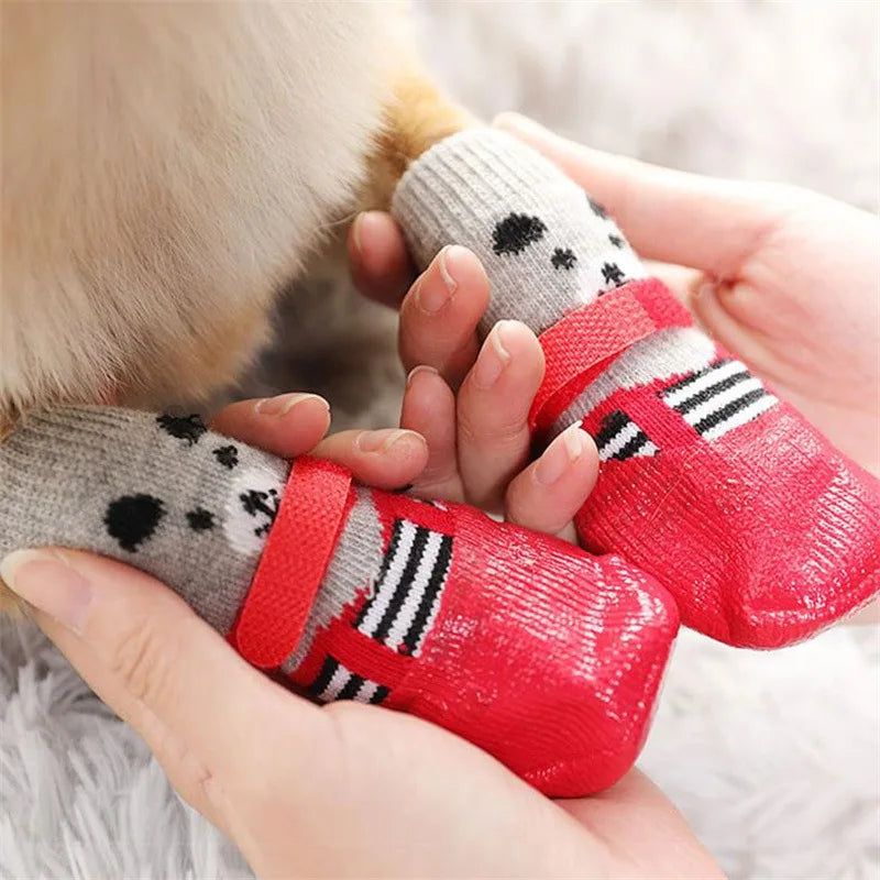 Winter Warm Pet Dog Shoes for Small Medium Dogs Rubber Cotton Socks Anti-Slip Pets Snow Boots Dog Accessories