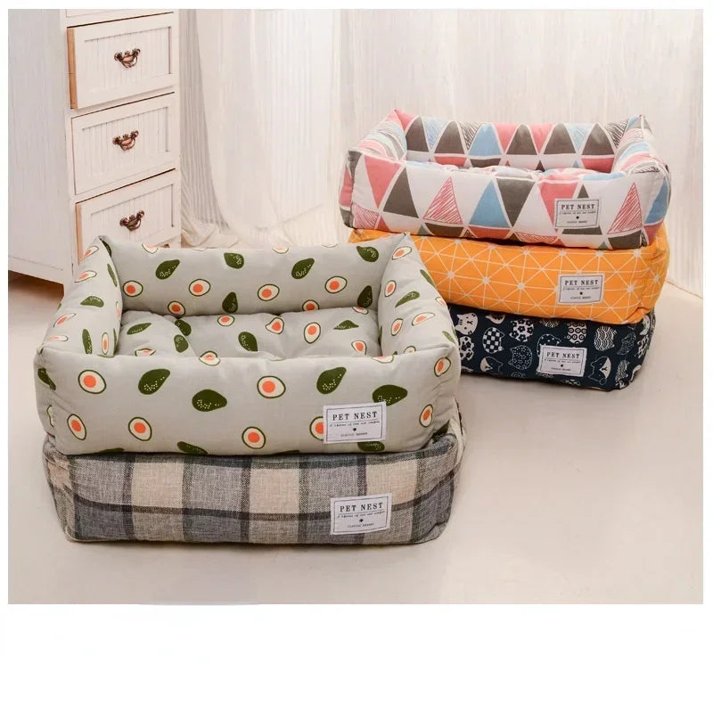 Versatile Square Lattice Dog / Cat Bed: Detachable, Washable Pet Bed & Cat Nest - Double-Sided Usable Cotton Pad & Sleeping Bag for Big and Small Cats!