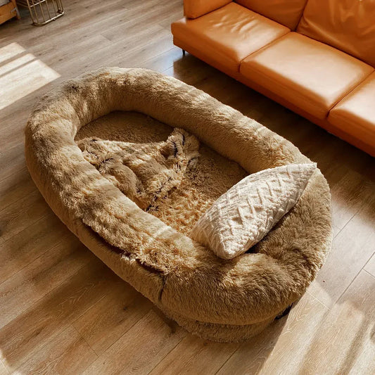 185x120x30cm/165x100x25cm Long Plush Big Dog Bed also as Human Sofa Popular Large One-person Sofa Adult Elliptical Pet Bed Nest