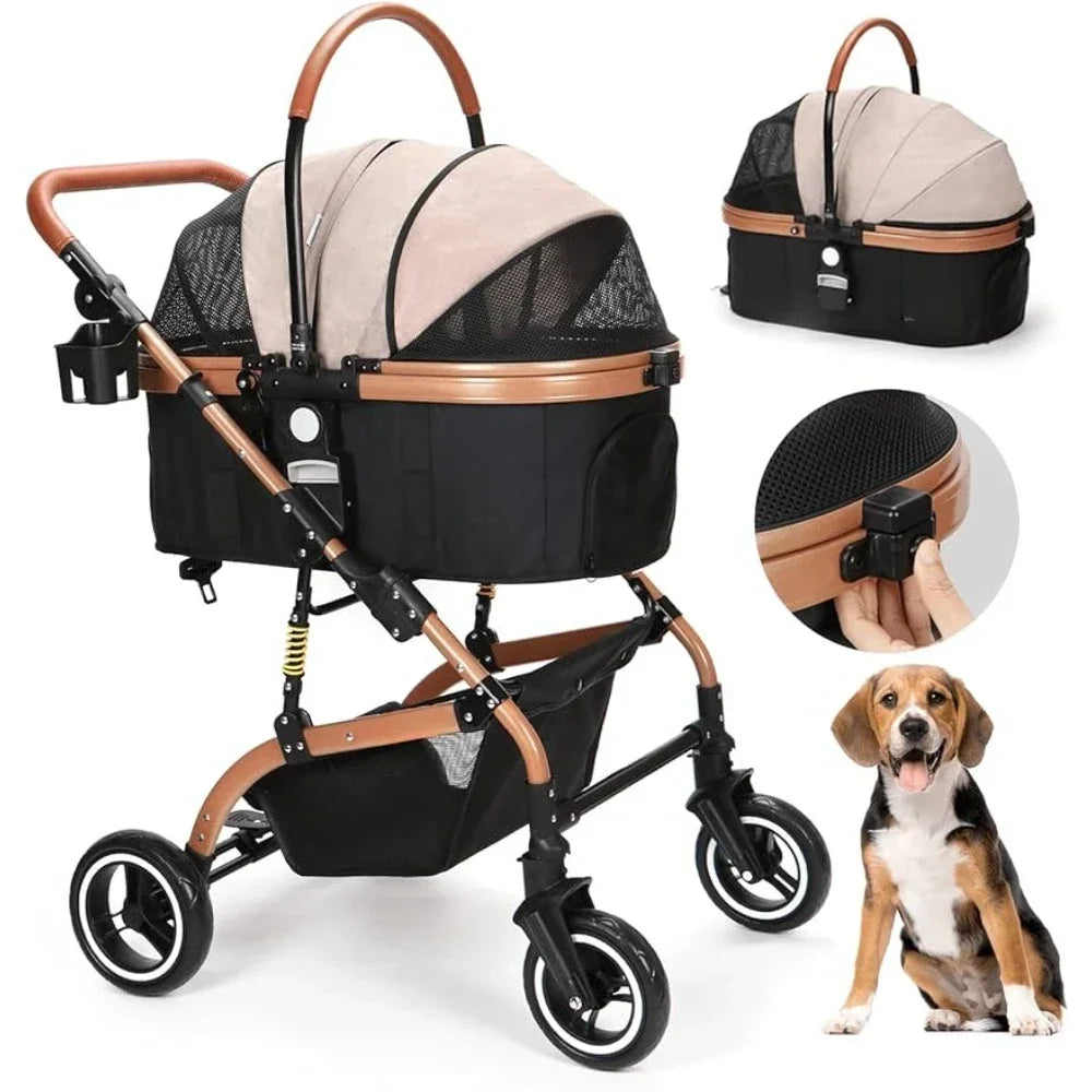 Pet Trolley 3-in-1 Pet Strollers for Small Medium Dogs Cat With Detachable Carrier Foldable Travel Pet Gear Stroller Car Dog