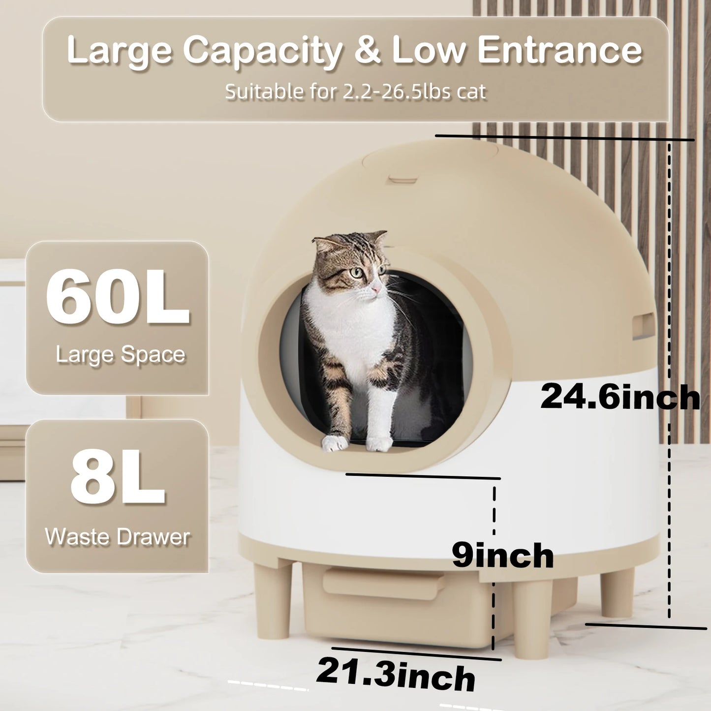 Self Cleaning Cat Litter Box, Automatic Cat Litter Box Self Cleaning Support 2.4G/5G, 68L Cat Litter Box Automatic Cleaning