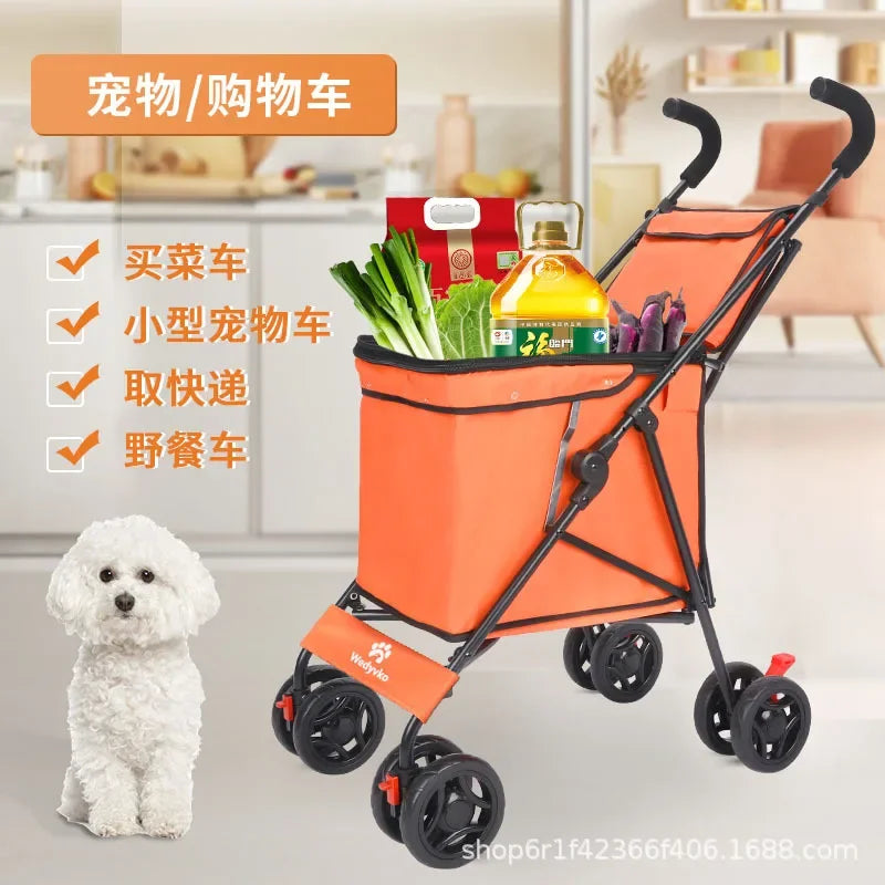 Pet Stroller Dog Cat Go Out Small and Medium Dog Portable Multi-function Folding Simple Travel Outdoor Shopping Cart Pet Carrier