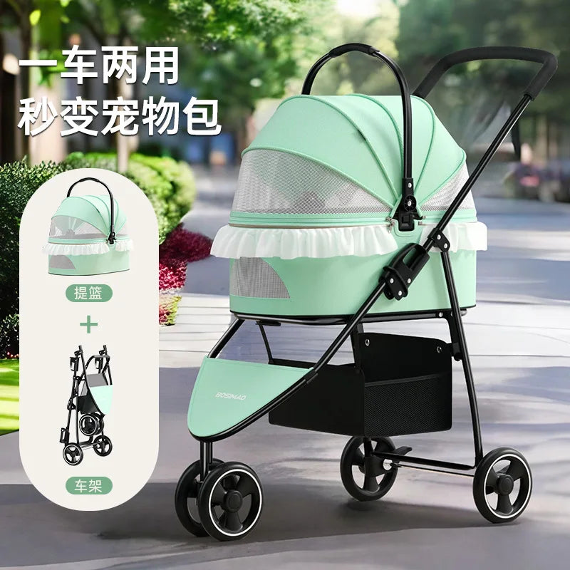 Pet Stroller Carrier Dog Cat Strollers Lightweight Travel Rotate With Brakes Folding Outing Carrying For Puppy Dog Accessories