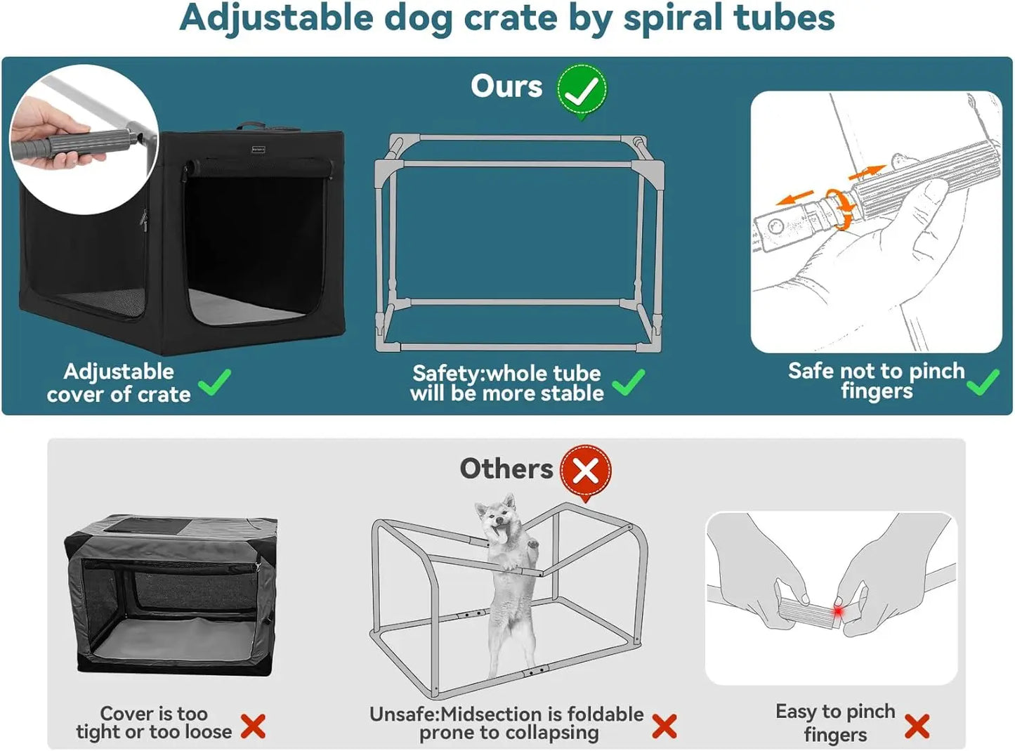 Petsfit 39.5 Inch Travel Dog Crate, Adjustable Design Soft Kennel with Chew Proof Mesh Windows & Thicken Mat, Ideal for Indoor