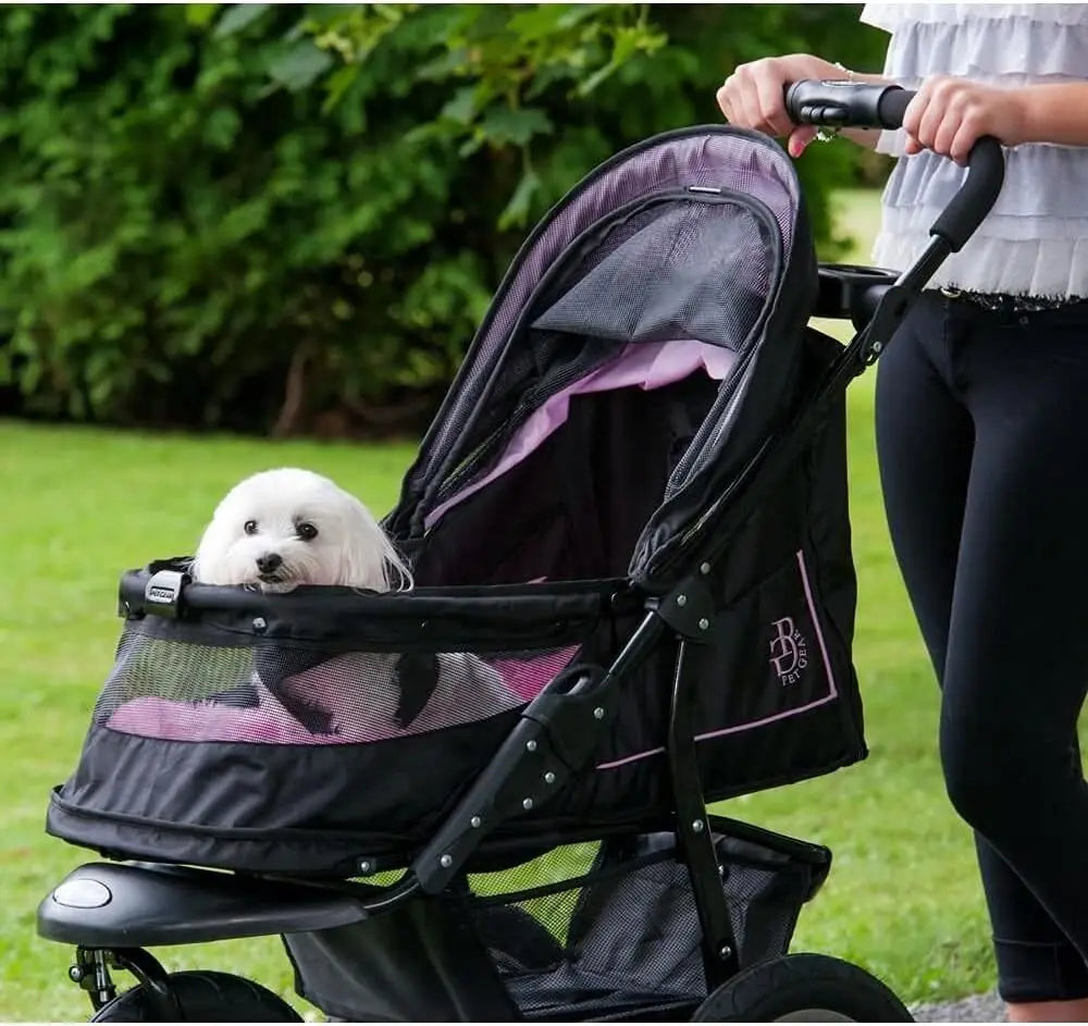 Pet Stroller for Cats/Dogs, Easy One-Hand Fold, Gel-Filled Tires, Plush Pad + Weather Cover