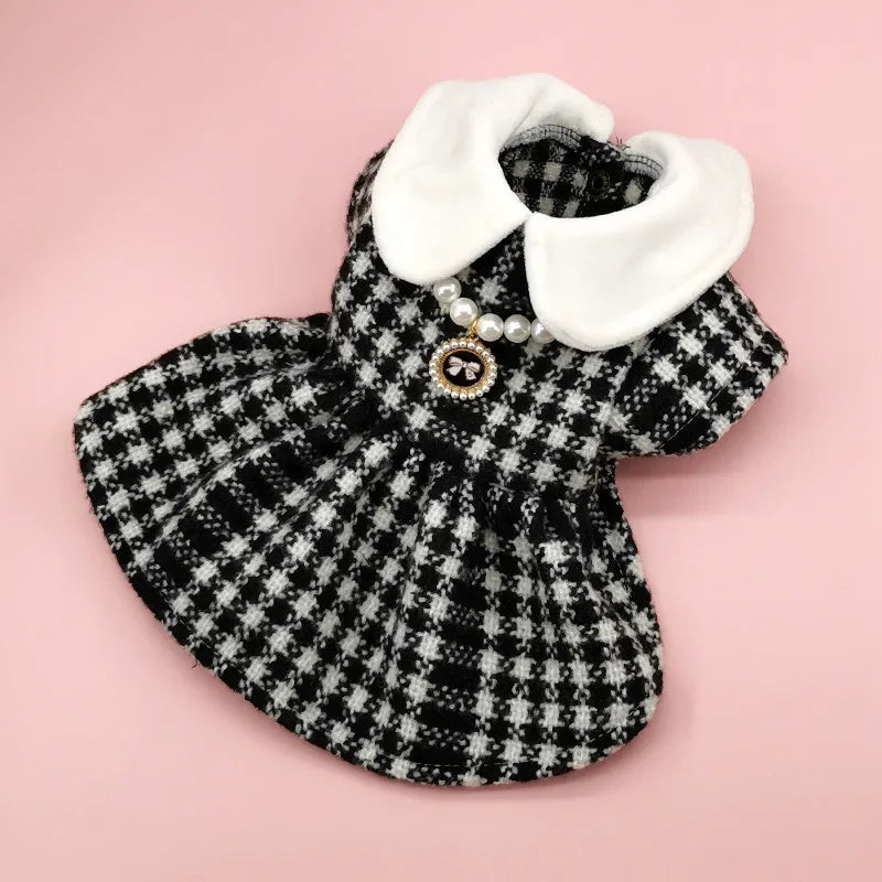 Pet Tweed Dress Spring Autumn Jackets Dog ClothesTeddy Bear Schnauzer Puppy Cat Warm Pet Clothes Dog Christmas Clothes