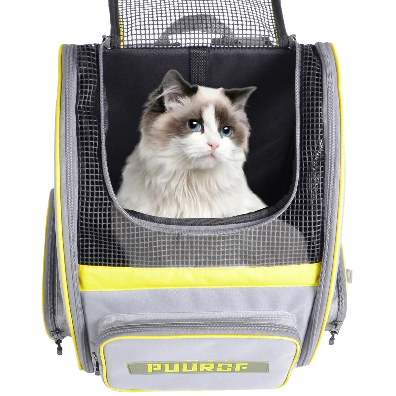 PUUROF Cat bag dog bag go out portable breathable backpack large capacity pet backpack four seasons general cat carrier cat bag