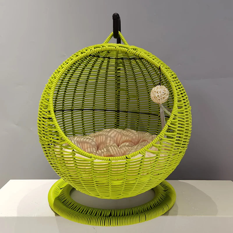 Rattan Cat Litter Mat Hanging Basket Hammock Semi-enclosed Removable Washable Cat Bed Pet Supplies Cat Beds Kitten Villa