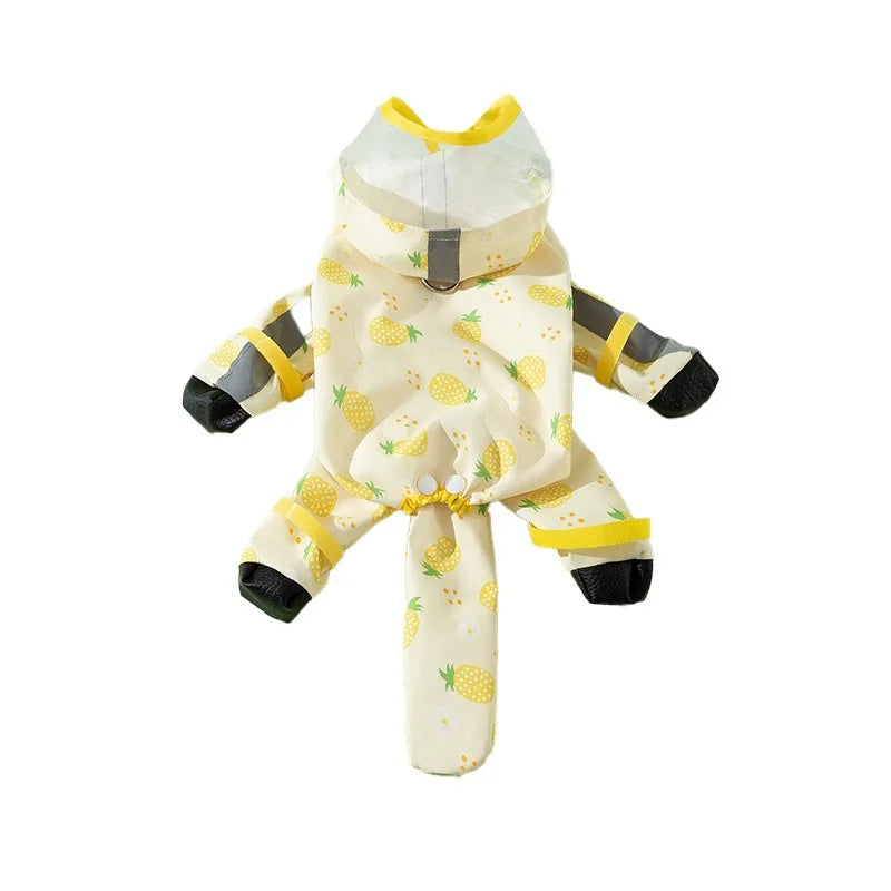 Yellow Pineapple Dog Clothes Leashable Pet Raincoat Fruit Full Print Four Legs Rain Poncho Puppy Waterproof Clothes