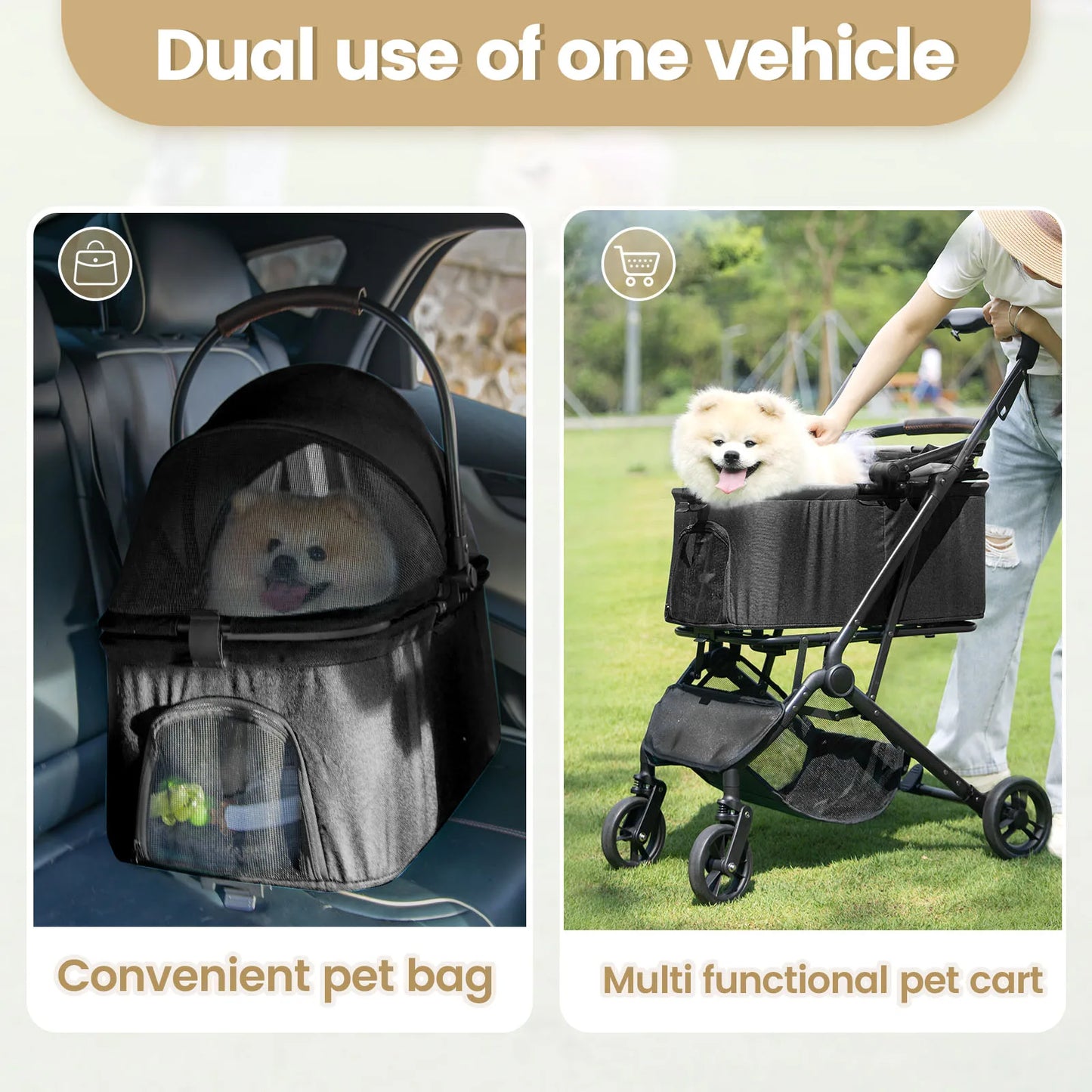 Pet Stroller Carrier Folding Dog Cat Travel Safe Breathable Portable Lightweight Smooth Ride Compact Design