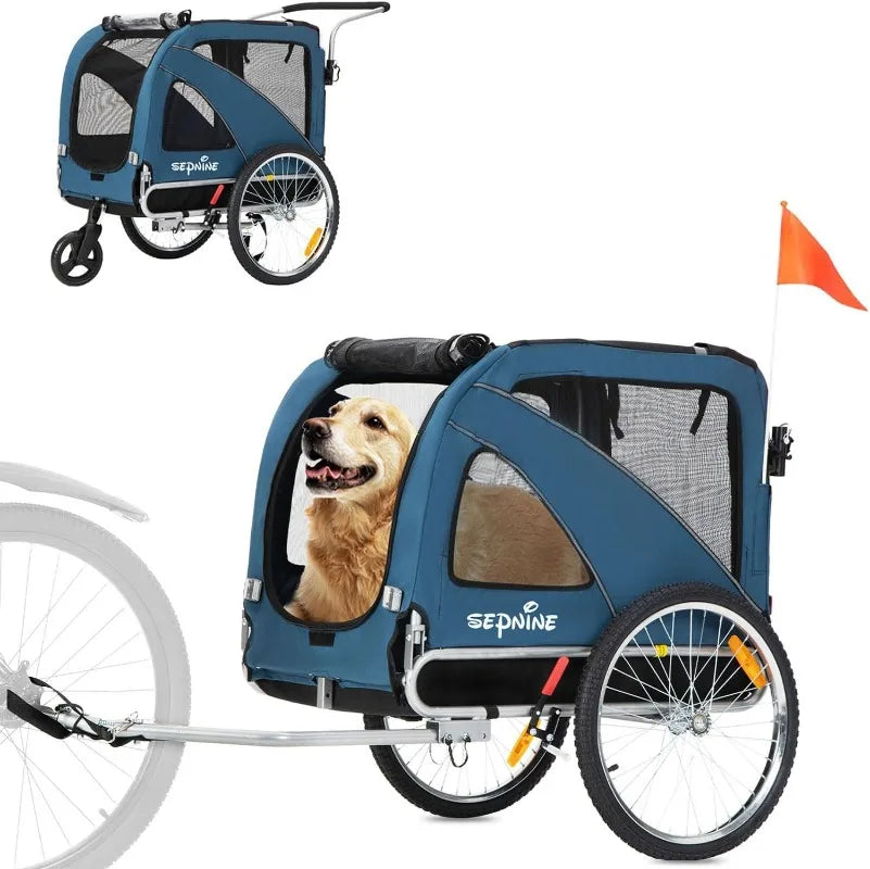 2 in1 Pet Bicycle Trailer with a 6" Stroller Wheel Suitable for Small and Medium Dogs Carrier Up to 88 LBS Easy Folding Cart