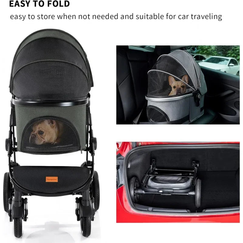 Pet Stroller 3 in 1 Dog Stroller Medium Small Size Dogs, Large Cat Stroller with Detachable Carrier Puppies, Doggies, Ki