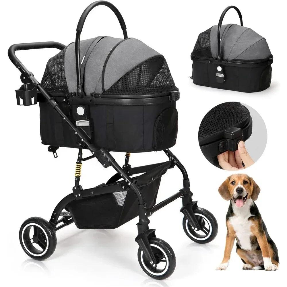 Pet Trolley 3-in-1 Pet Strollers for Small Medium Dogs Cat With Detachable Carrier Foldable Travel Pet Gear Stroller Car Dog