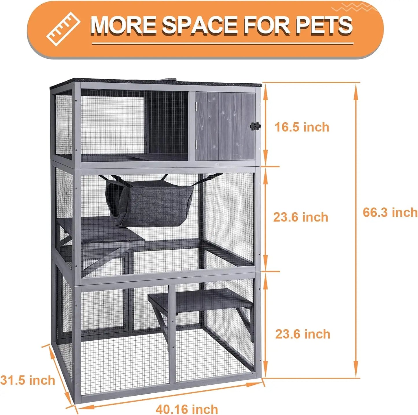 X-Zone Pet Catio Wooden Cat House, Outdoor 3 Floors Cat Enclosure, Indoor Large Kitten Playpen With Hammock & Resting Box, Cat