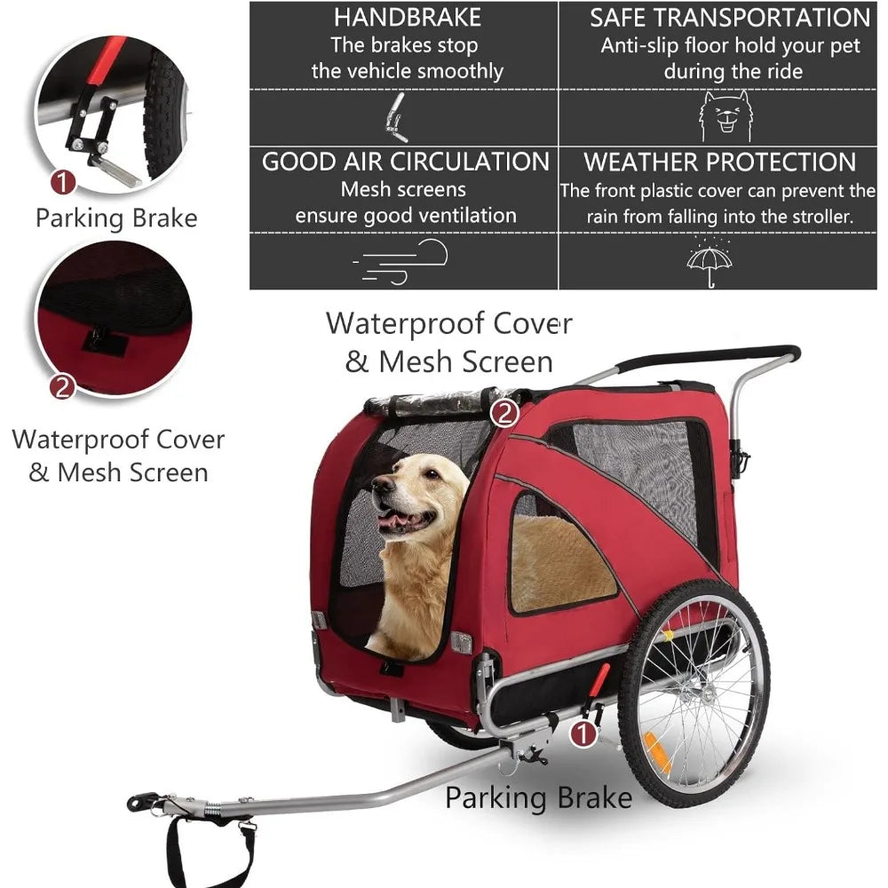 Pet Strollers, Dog Cart for Large, Bicycle Trailer with Jogger and Stroller, Quick Set-up and Fold Down with Pet Strollers