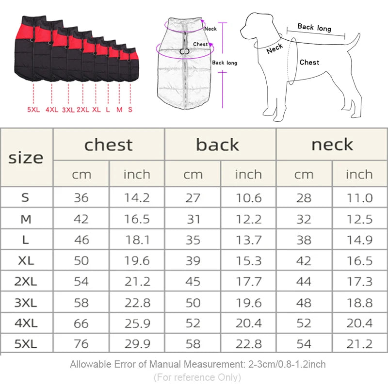 Winter Warm Waterproof Dog Clothes Pet Cotton Jacket Warm Vest For Small Large Dogs Pug Chihuahua French Bulldog Coat Costumes