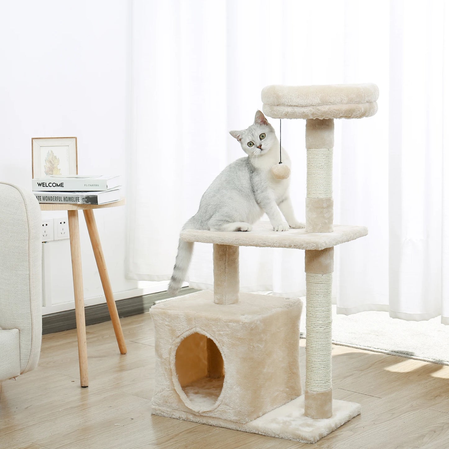 Small Cat Tree with Sisal Scratching Posts, Top Perch, Cozy Condo, Cat Tower for Indoor Cats, Cat Accessories, Scraper for Cats